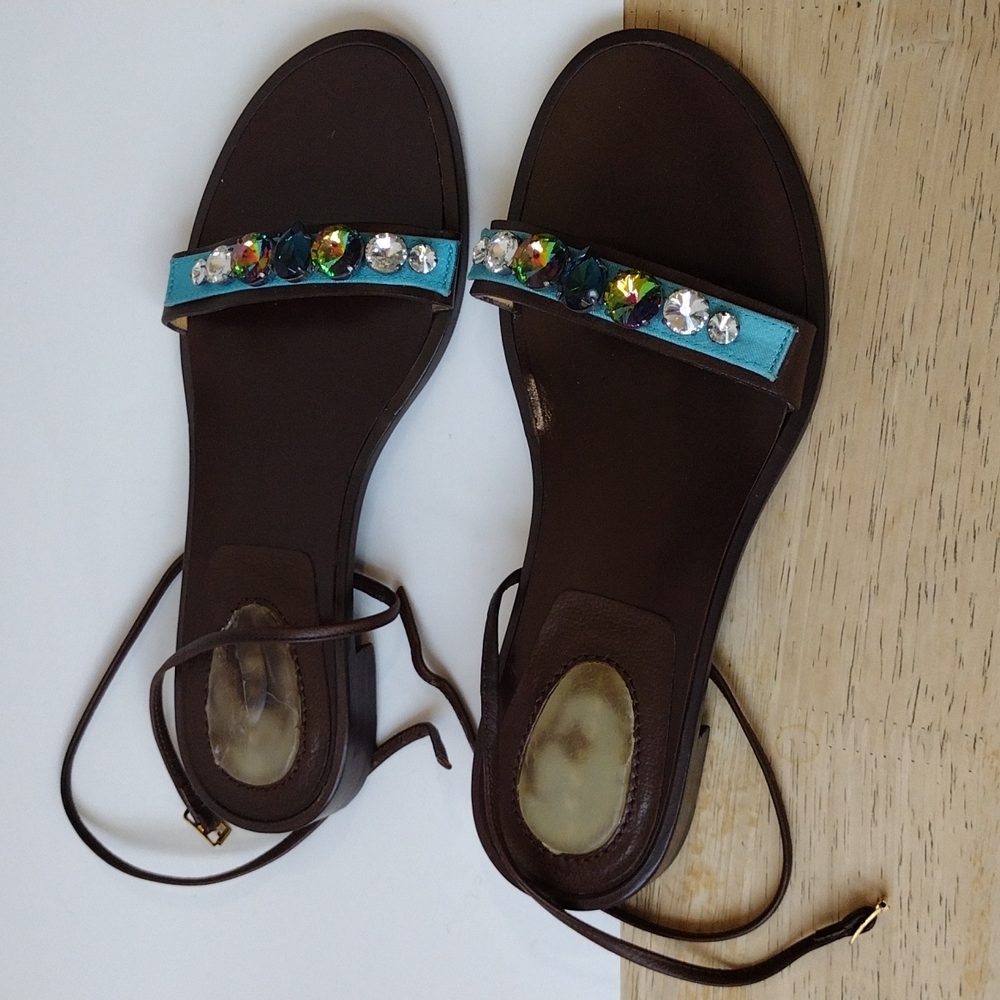 Casadei,leather sandals with rhinestones, size 6.